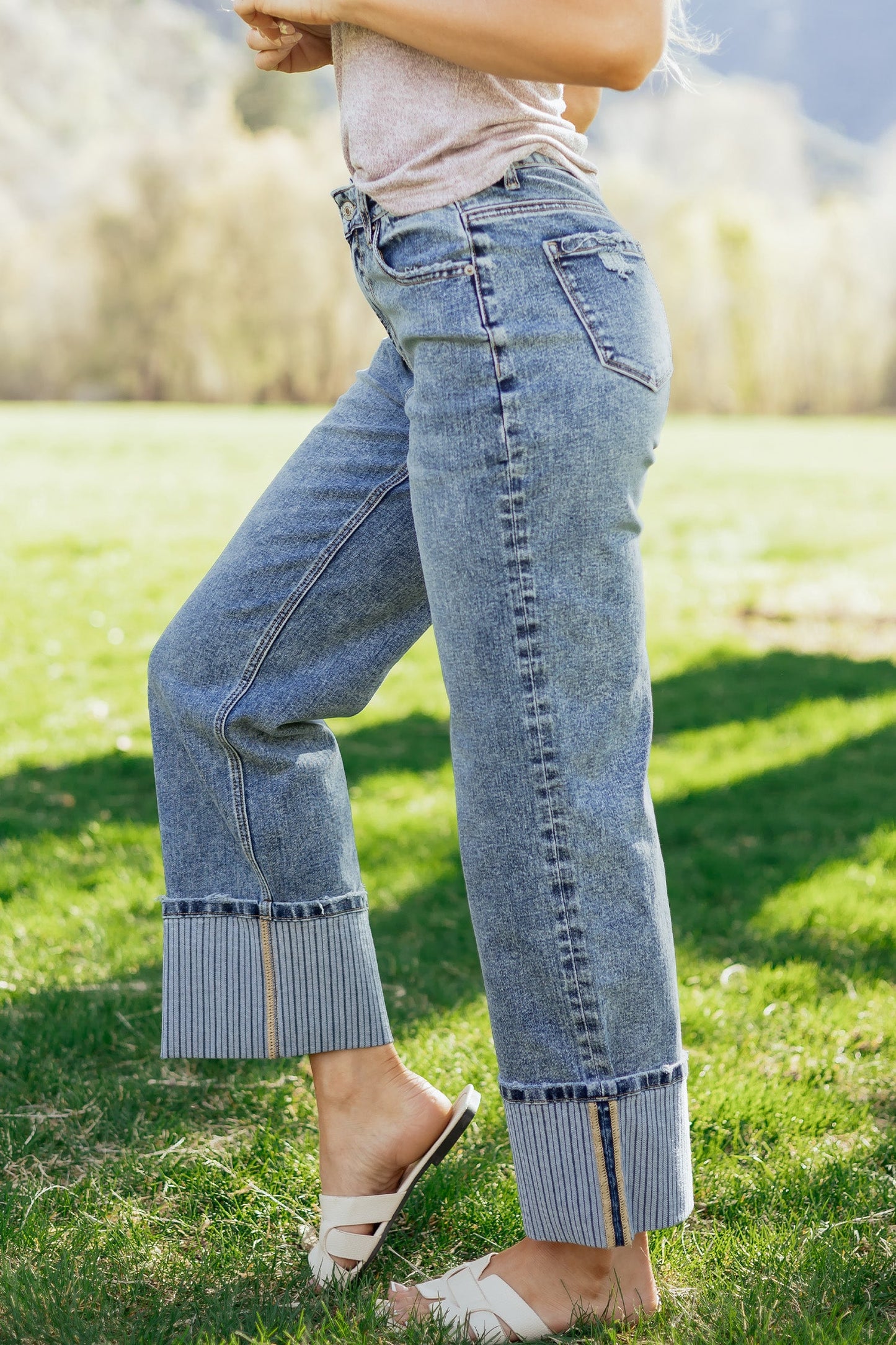 Threaded Pear Elia Cuffed Straight Loose Jeans