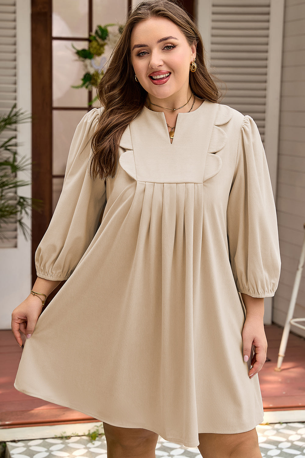Threaded Pear Mila Scallop Detail Mini PLUS Dress