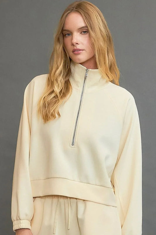 Umgee Full Size Half Zip Cropped Sweatshirt Plus Size