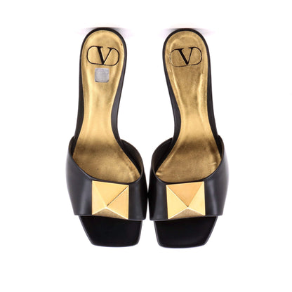 Women's One Stud Block Heeled Mules Leather