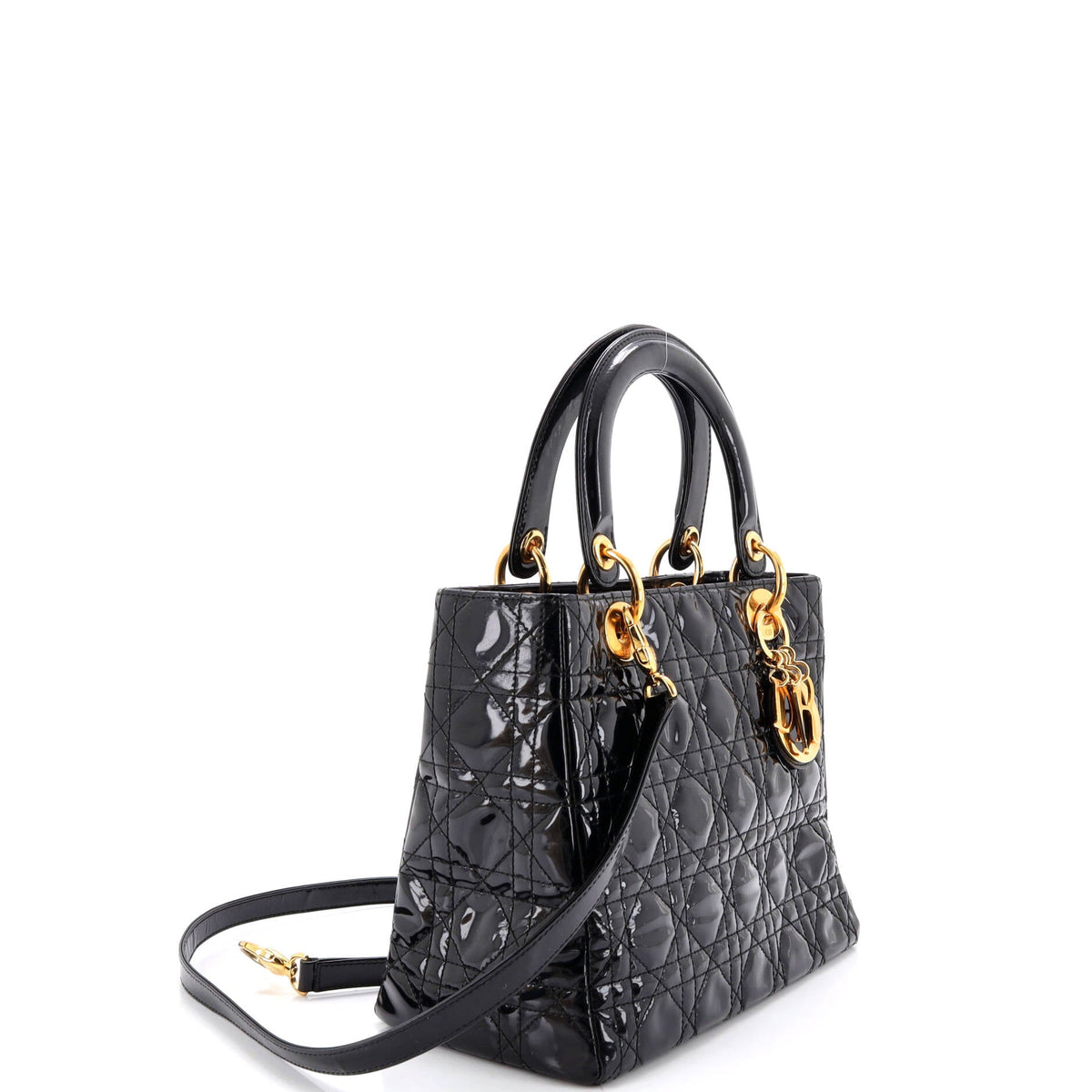 Lady Dior Bag Cannage Quilt Patent Medium