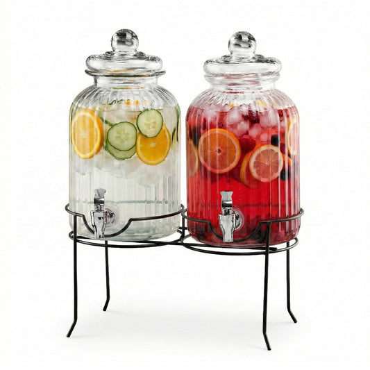 Jay Companies Canyon Beverage Dispenser Set Of 2 With Black Metal Stand 1.3 Gal Each