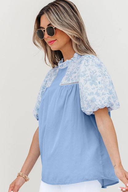 Threaded Pear Saanvi Lace Floral Puff Sleeve Loose Blouse