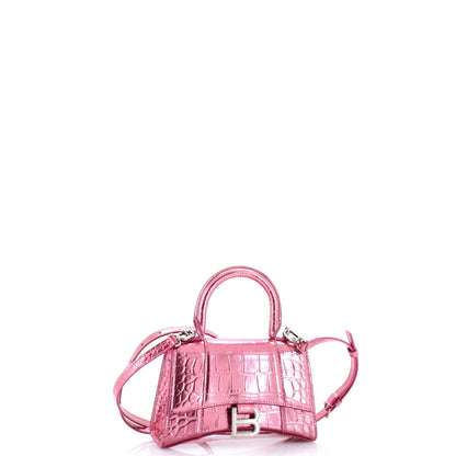 Hourglass Top Handle Bag Crocodile Embossed Leather XS