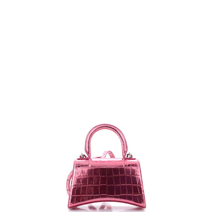 Hourglass Top Handle Bag Crocodile Embossed Leather XS