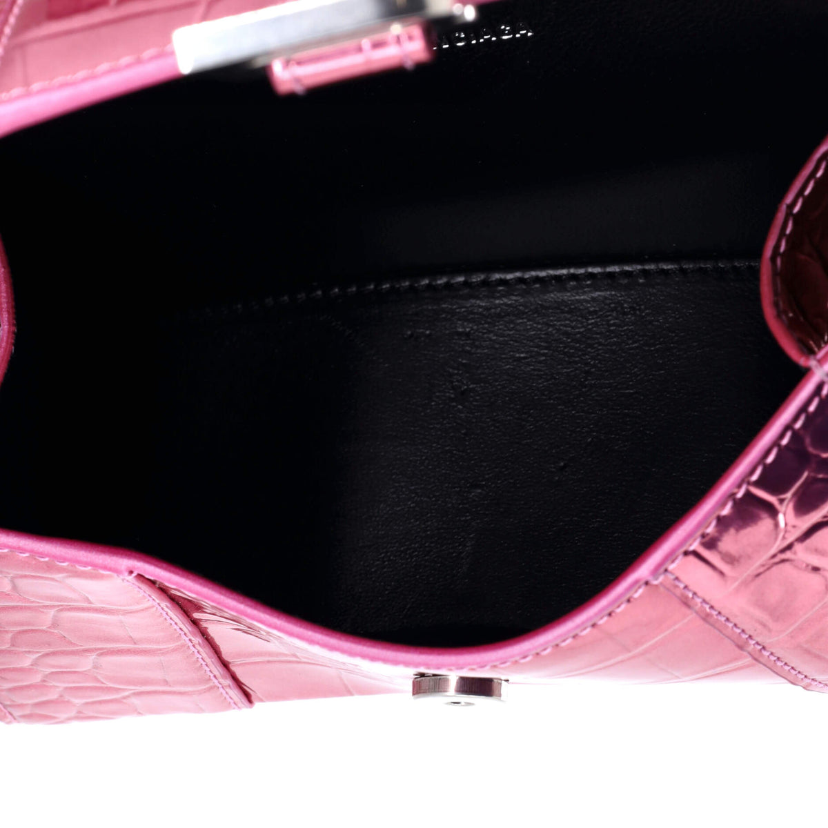 Hourglass Top Handle Bag Crocodile Embossed Leather XS