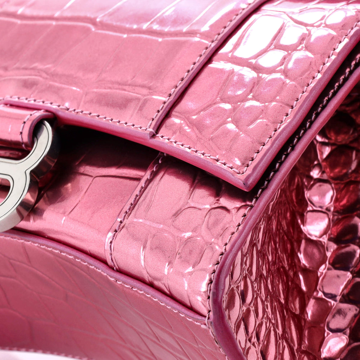 Hourglass Top Handle Bag Crocodile Embossed Leather XS