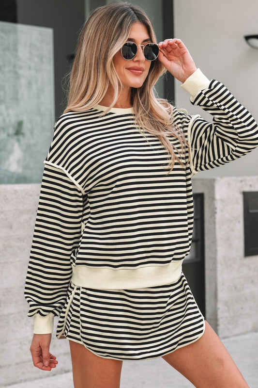 Threaded Pear Jessica Drop Shoulder Pullover Top & Skirt Set