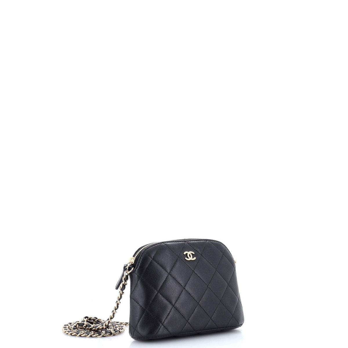 CC Dome Zip Clutch with Chain Quilted Caviar Mini