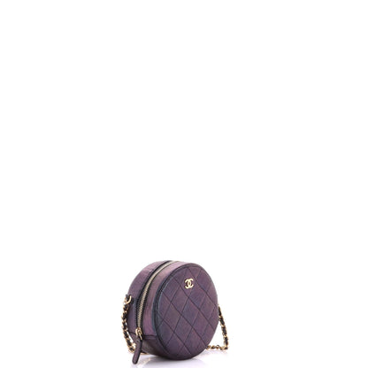 Round Clutch with Chain Quilted Iridescent Caviar Mini