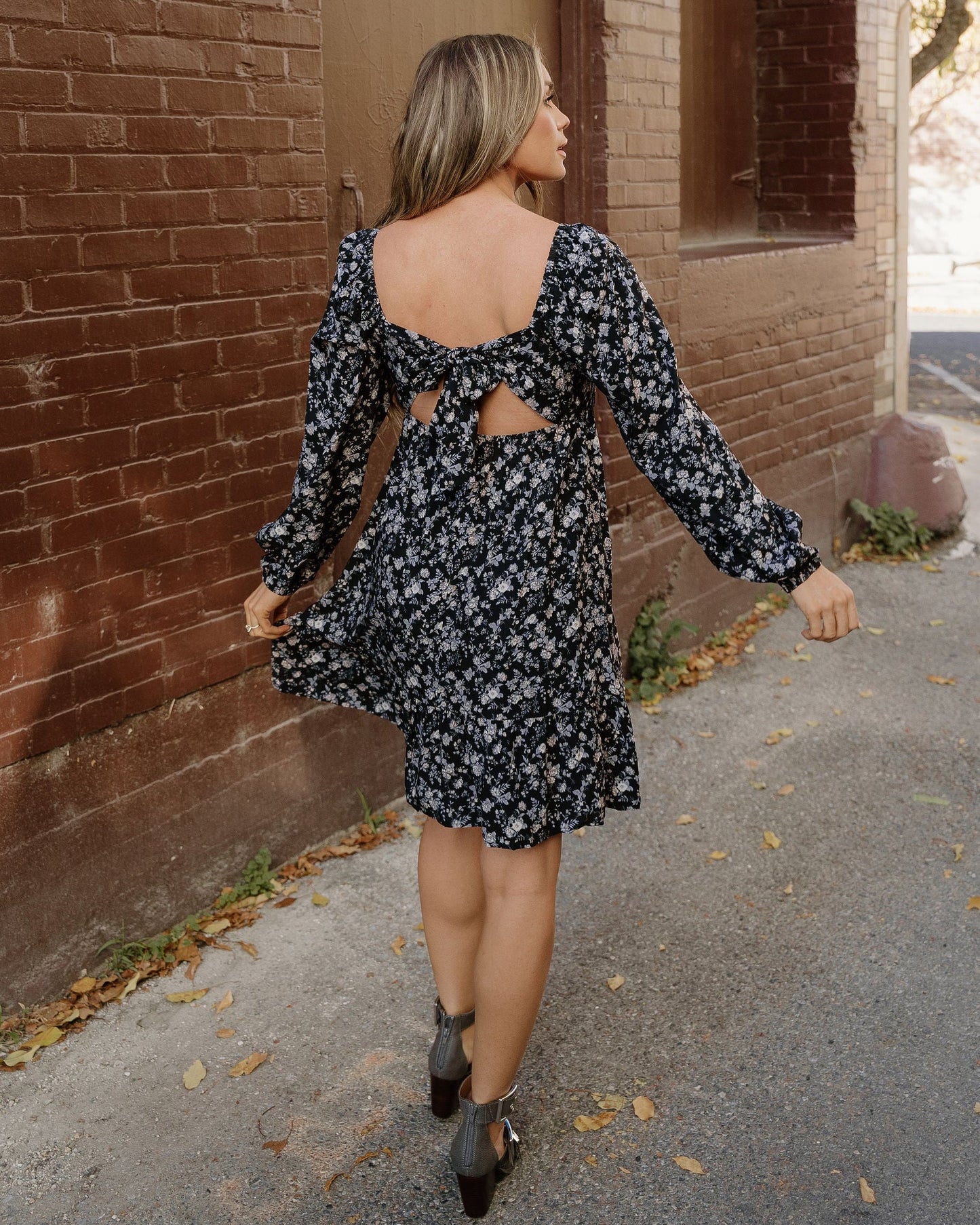 Isabella Long Sleeve Frilly Shirred Square Neck Mini Dress
