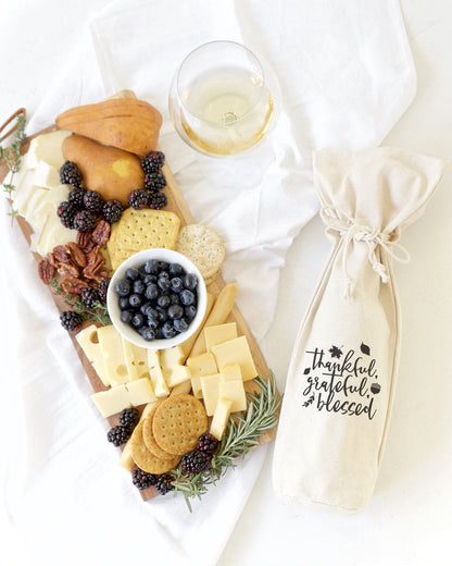 The Cotton and Canvas Co. Thankful Grateful Blessed Cotton Canvas Wine Bag