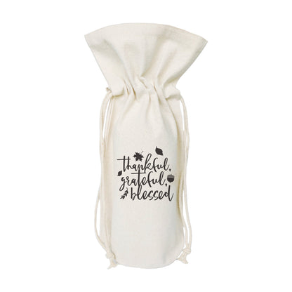 The Cotton and Canvas Co. Thankful Grateful Blessed Cotton Canvas Wine Bag