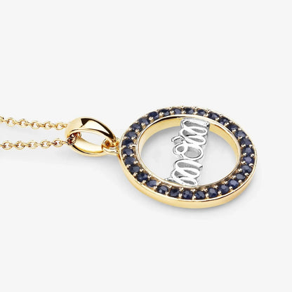 Round Blue Sapphire Prong Gold Plated Silver Mom Circle Pendant Necklace