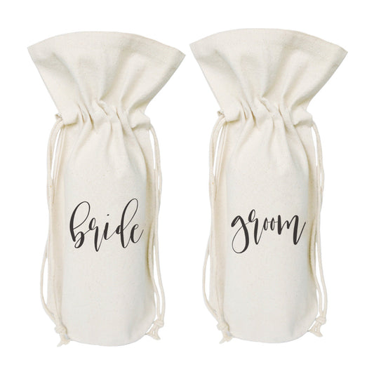 The Cotton and Canvas Co. Bride and Groom Cotton Canvas Wine Bag 2-Pack