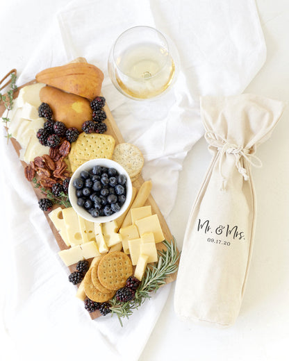 The Cotton and Canvas Co. Mr. & Mrs. with Date Cotton Canvas Wine Bag
