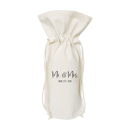 The Cotton and Canvas Co. Mr. & Mrs. with Date Cotton Canvas Wine Bag