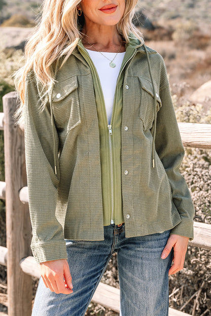 Threaded Pear Undine Knit Textured Hooded Jacket