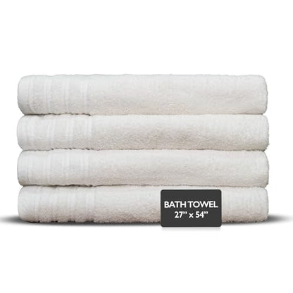 4 Piece Premium Bath Towels Set - 100% Cotton Terry Cloth, Absorbent & Soft, Machine Washable & Quick Dry - 27"x54" Set of 4 - Classic Turkish Towels