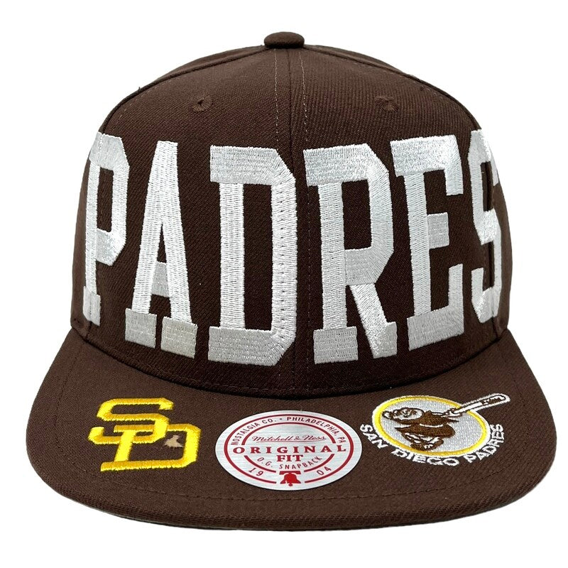 Men's Mitchell & Ness MLB Big Text 1 Snapback Coop Padres - Brown