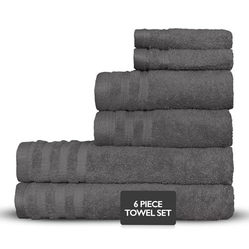Luxury 6-Piece Shelly Towel Set - 100% Cotton Terry Cloth, 2 Bath Towels, 2 Hand Towels & 2 Washcloths, Soft, Quick Dry & High Absorbent - Classic Turkish Towels