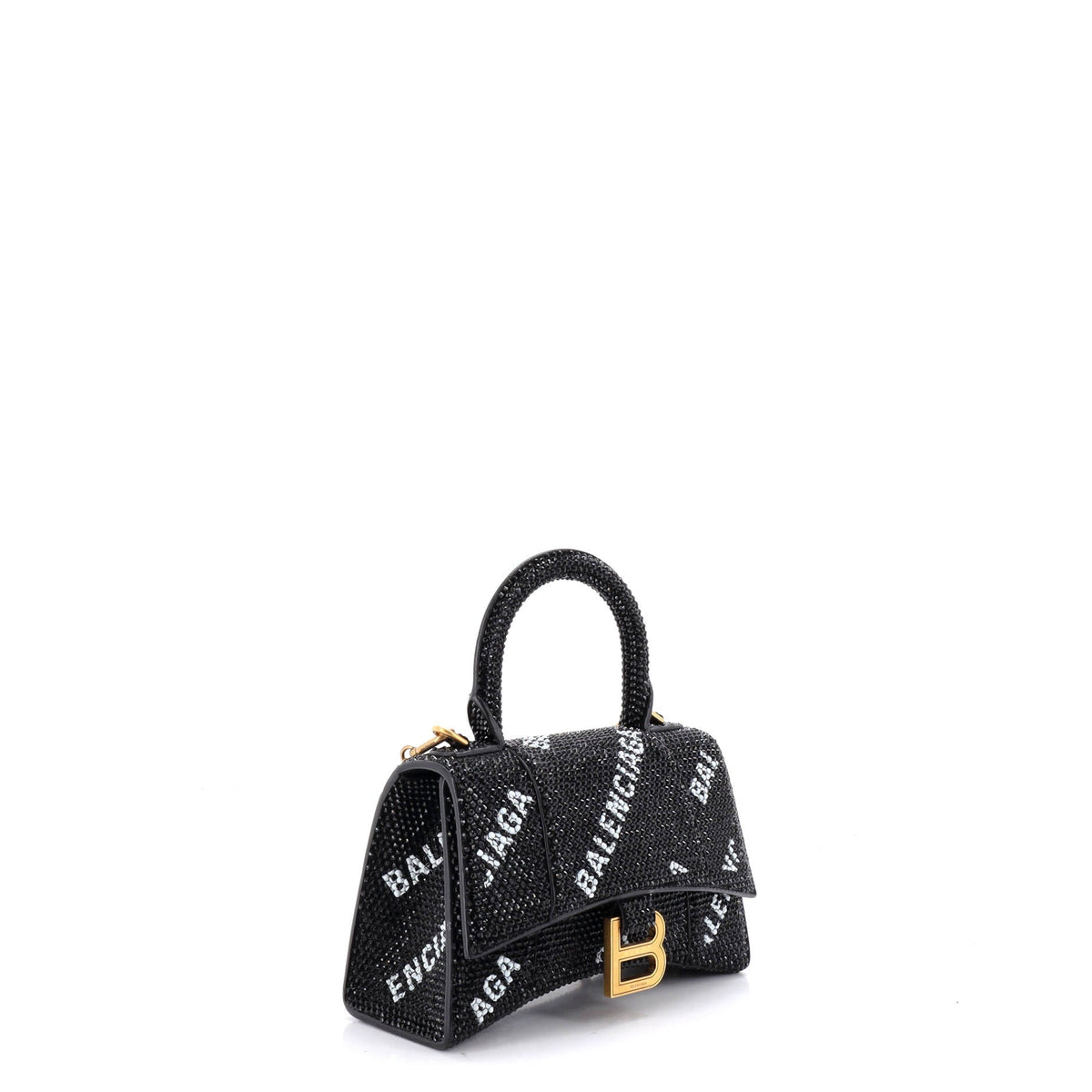 Hourglass Top Handle Bag Suede and Allover Logo Crystals XS