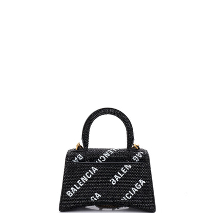 Hourglass Top Handle Bag Suede and Allover Logo Crystals XS