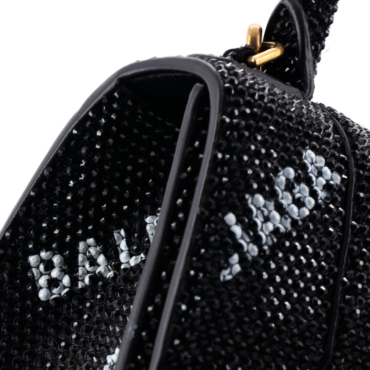 Hourglass Top Handle Bag Suede and Allover Logo Crystals XS