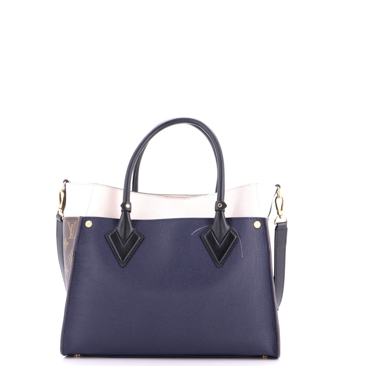 On My Side Tote Leather with Monogram Canvas MM