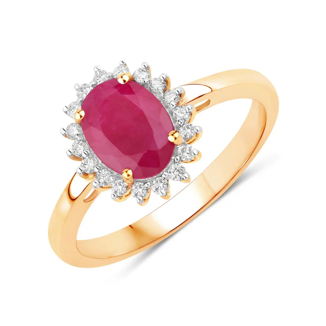 1.44 Ct Oval Pink Ruby Diamond Prong 10K Gold Halo Ring
