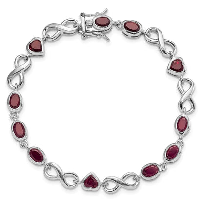 Genuine Garnet Silver Link Infinity Heart Bracelet