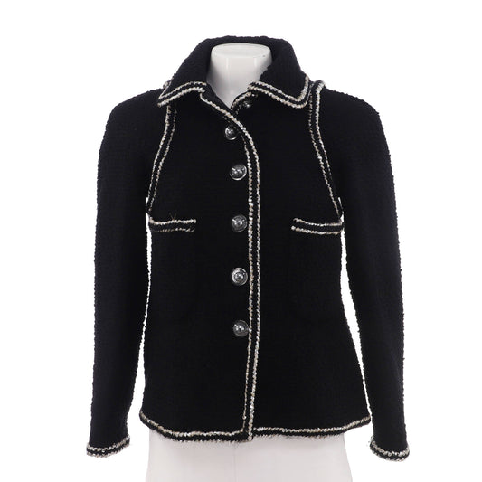 Women's Two Pocket Trim Detail Collared Button Up Jacket Tweed