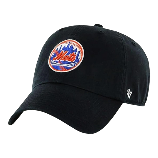 47 Brand Clean Up New York Mets Strapback Hat — Black Adjustable Cap