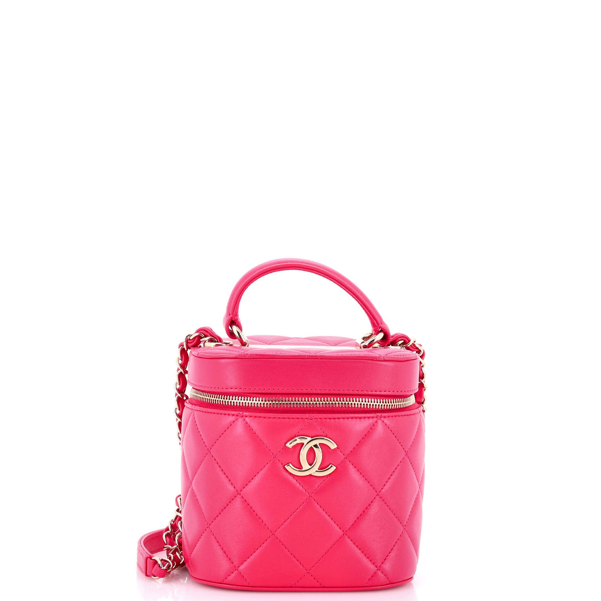 Trendy CC Top Handle Vanity Case Quilted Lambskin Small