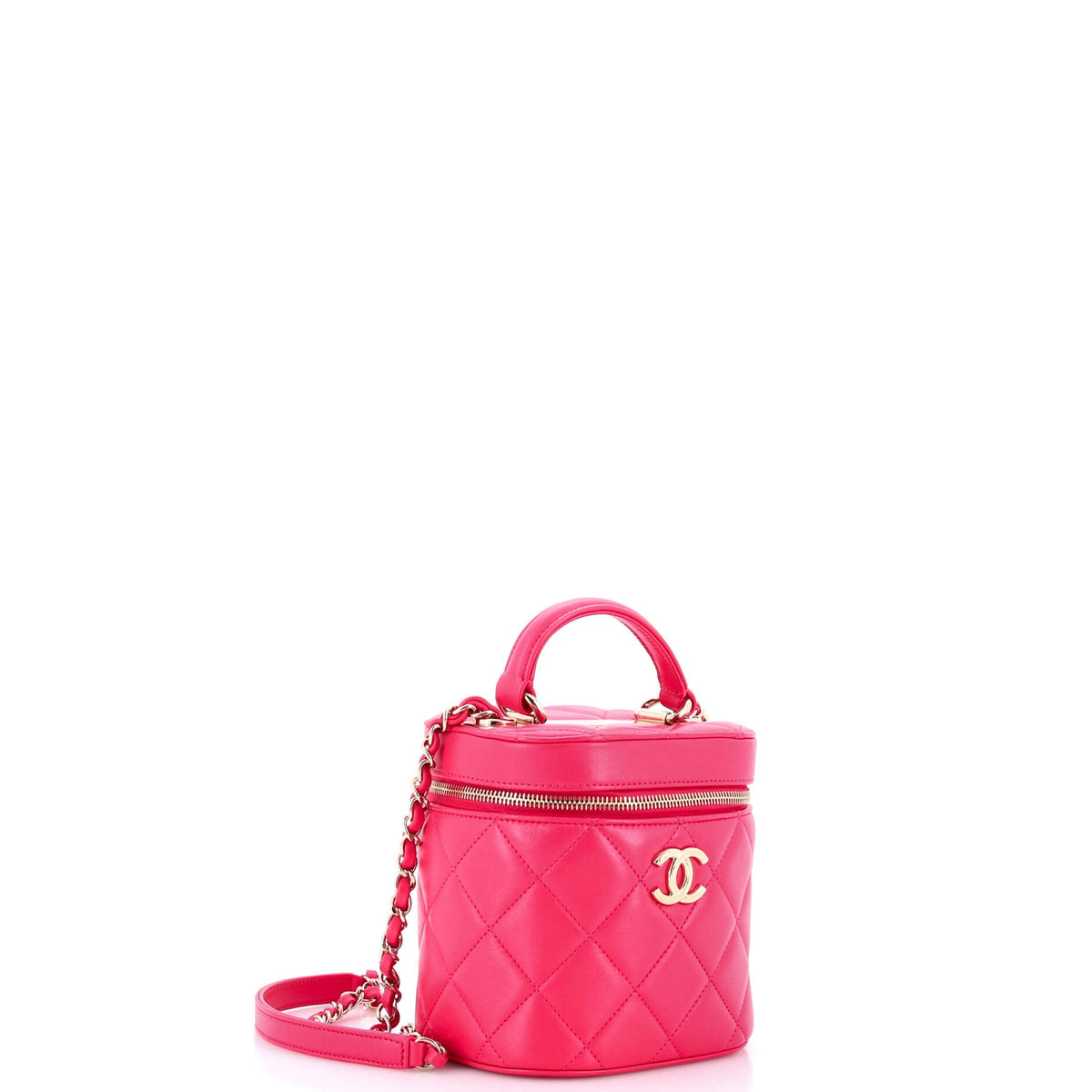 Trendy CC Top Handle Vanity Case Quilted Lambskin Small