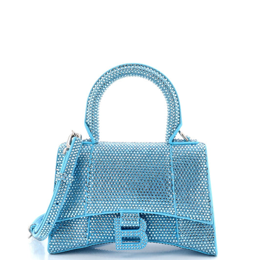 Hourglass Top Handle Bag Suede with Crystals XS