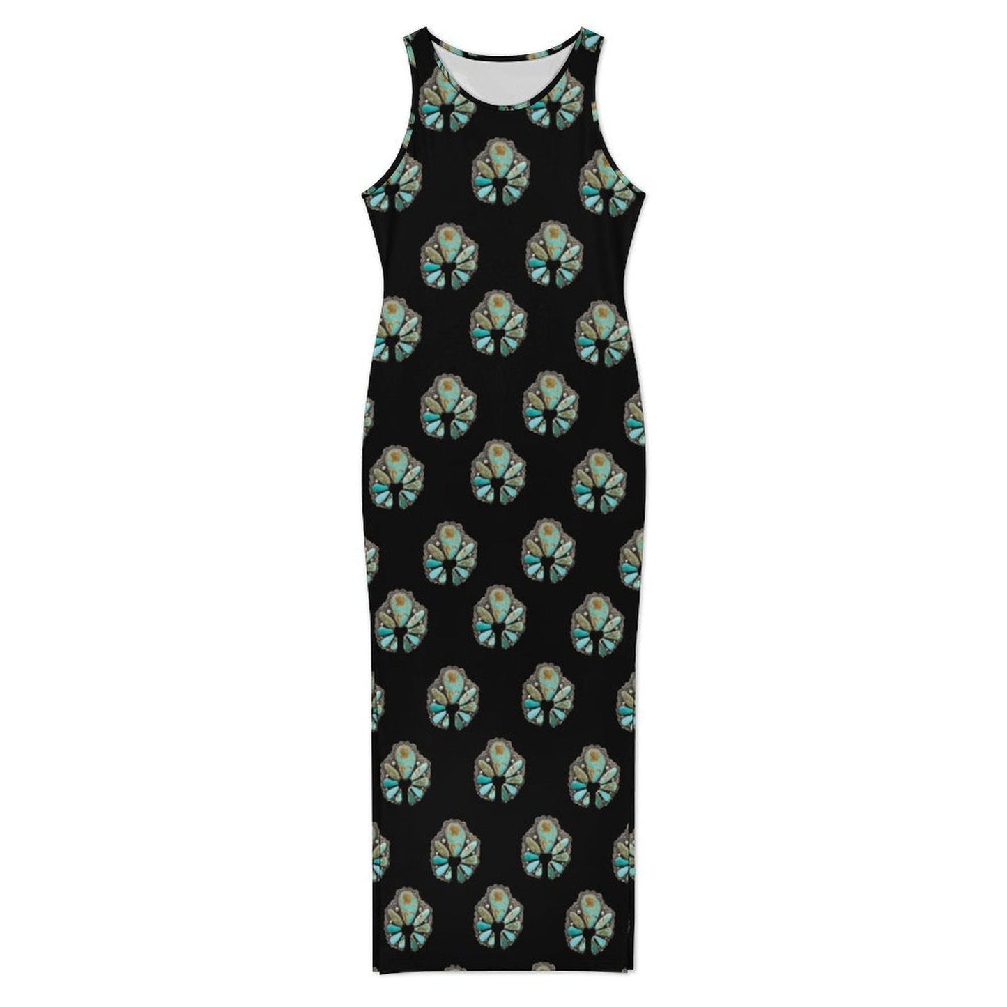 Baha Ranch Turquoise Naja Sleeveless Bodycon Side Slit Maxi Dress
