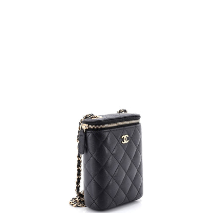 Vertical Classic Vanity Case with Chain Quilted Caviar Small