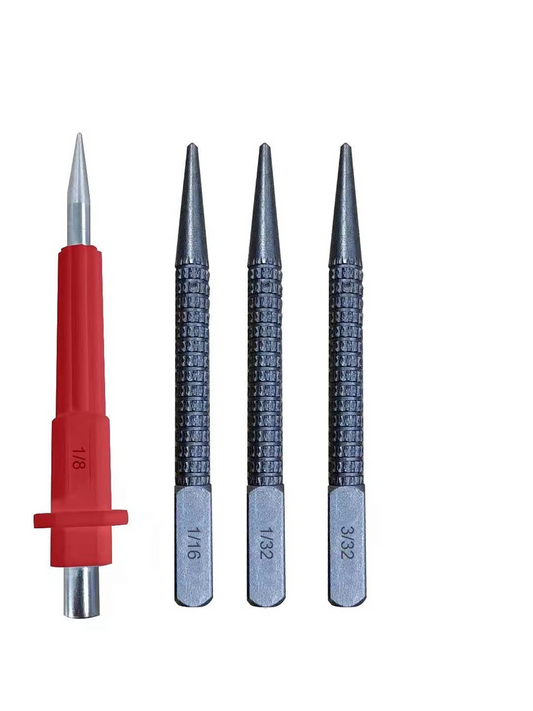 Prime Goods 4 Piece Nail Setter & Center Punch Set 4" Wood Metal Super Impact Resistance - Gray