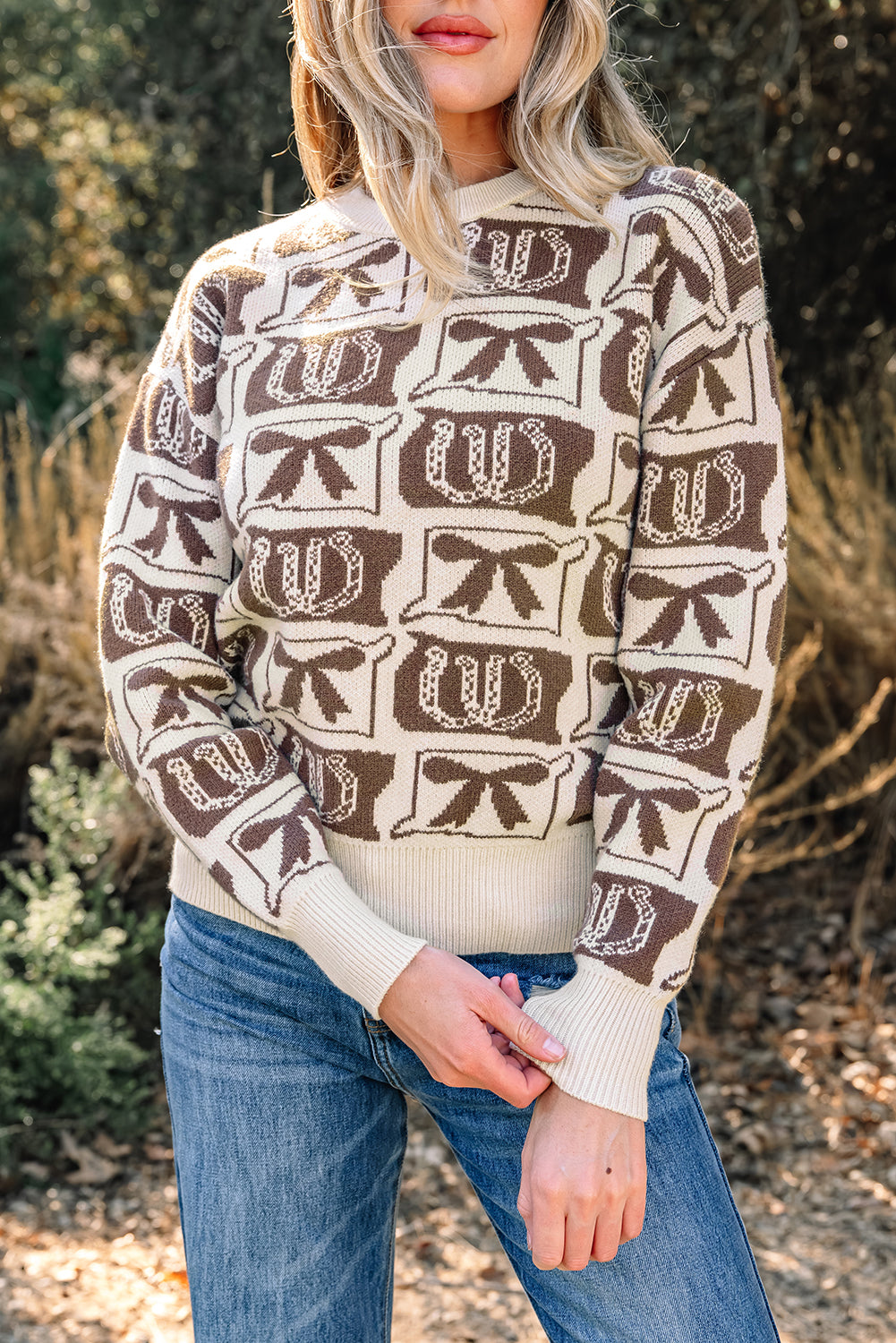 Threaded Pear Sofia Western Fashion Print Sweater