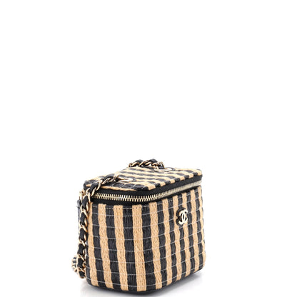 Classic Vanity Case with Chain Striped Raffia and Jute Mini
