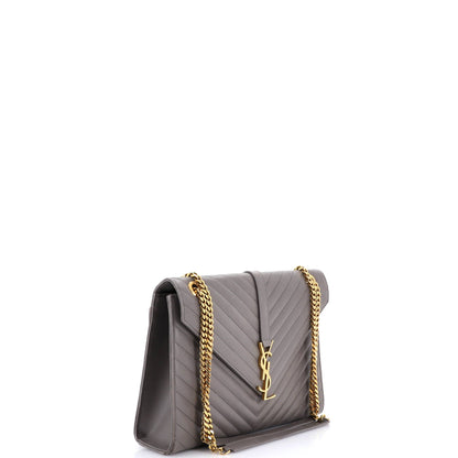 Classic Monogram Envelope Satchel Matelasse Chevron Leather Large