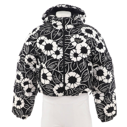 Women's Triangle Logo Hooded Puffer Jacket Printed Quilted Polyamide with Down