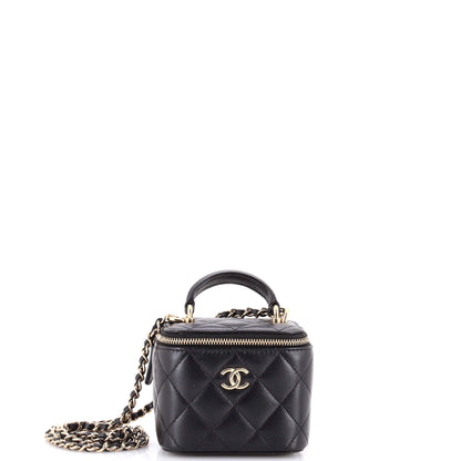 Classic Top Handle Vanity Case with Chain Quilted Lambskin Mini