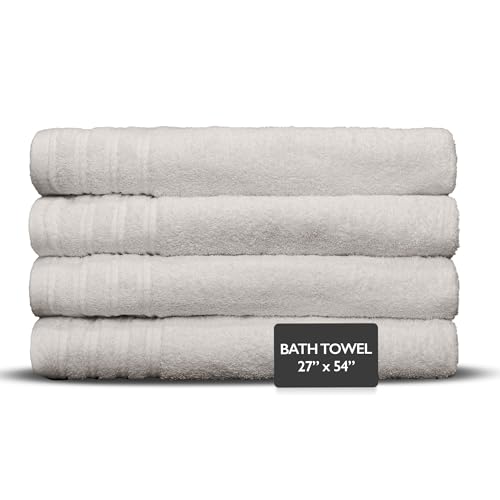 4 Piece Premium Bath Towels Set - 100% Cotton Terry Cloth, Absorbent & Soft, Machine Washable & Quick Dry - 27"x54" Set of 4 - Classic Turkish Towels