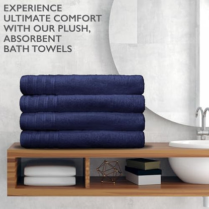 4 Piece Premium Bath Towels Set - 100% Cotton Terry Cloth, Absorbent & Soft, Machine Washable & Quick Dry - 27"x54" Set of 4 - Classic Turkish Towels