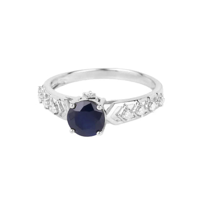 1.03 Ct Round Blue Sapphire & Diamond Prong 10k Gold Bridge Engagement Ring
