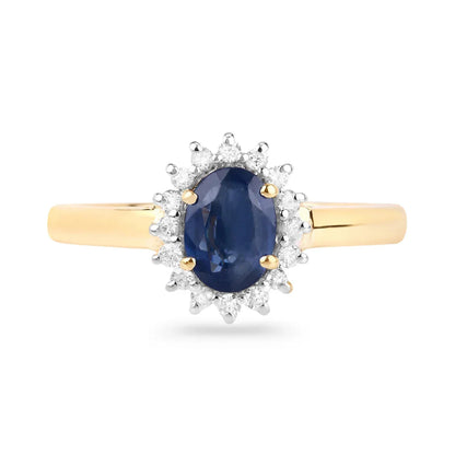 0.95 Ct Oval Blue Sapphire Diamond Prong 10k Gold Halo Ring