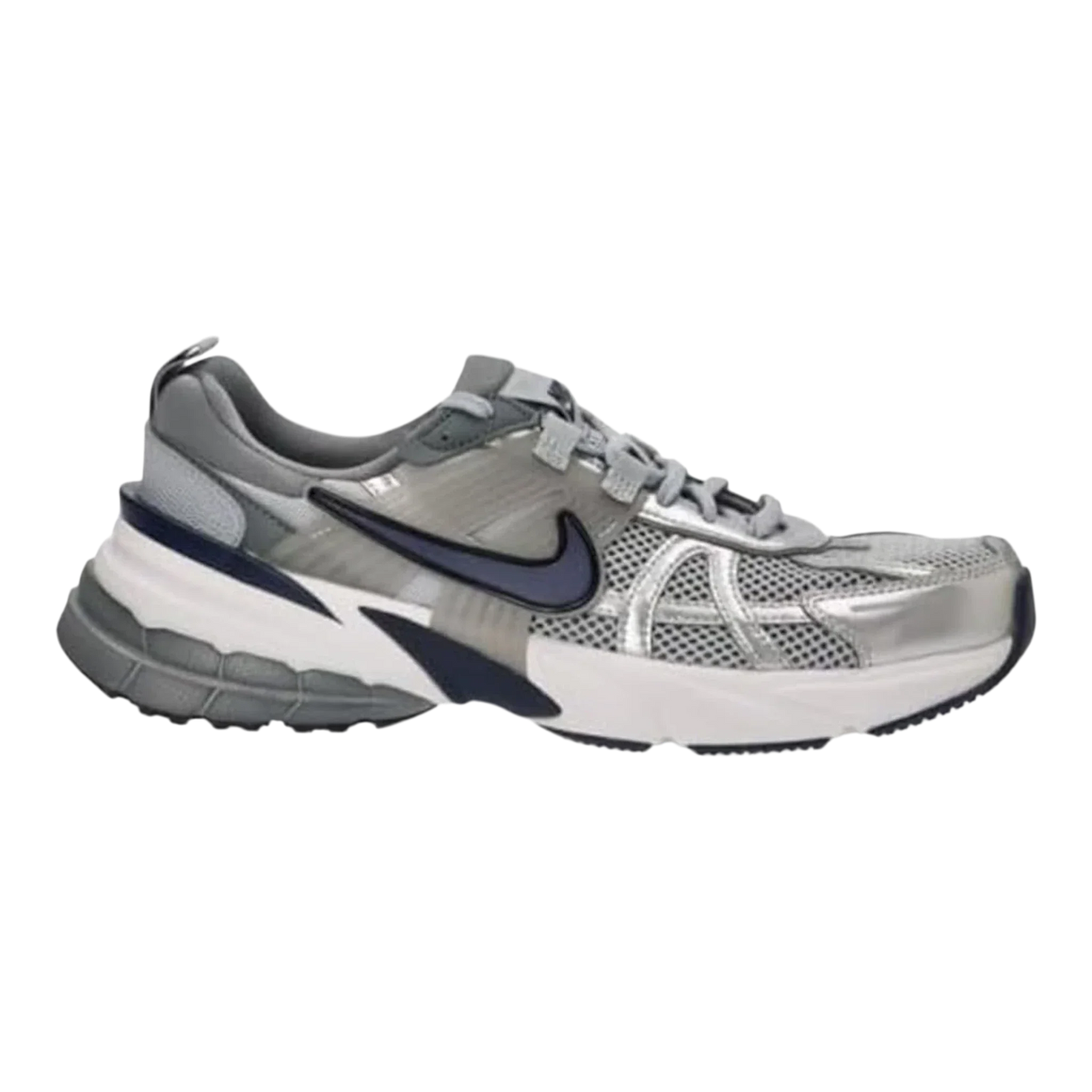 Nike V2K Run Women's Sneakers — Wolf Grey & Navy Mesh Low-Top