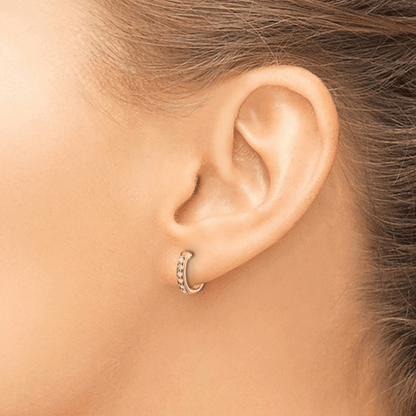 14k Yellow Gold Diamond Hinged Hoop Earrings